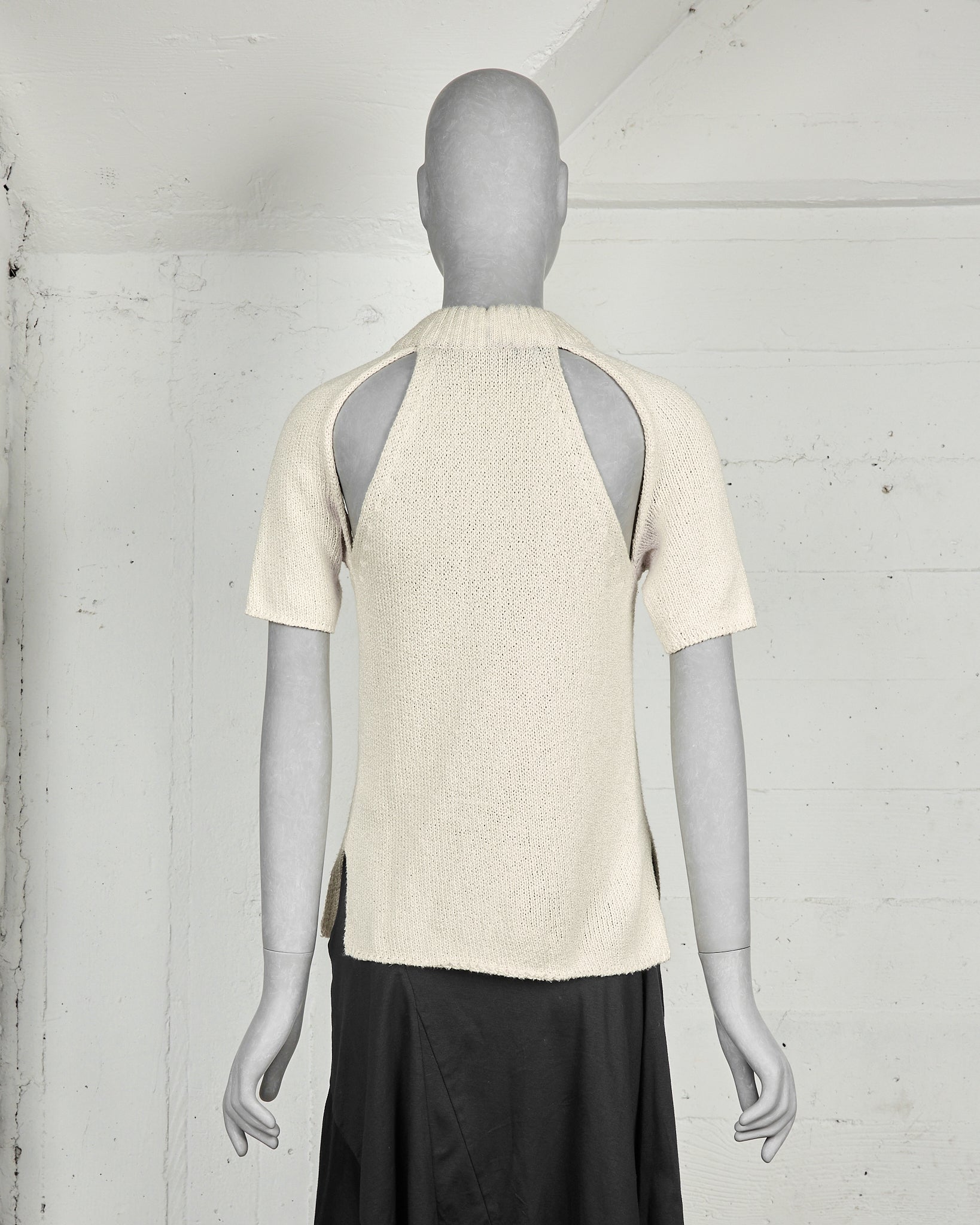 Celine by Phoebe Philo Cut-Out Short Sleeve Knitted Top - SILVER