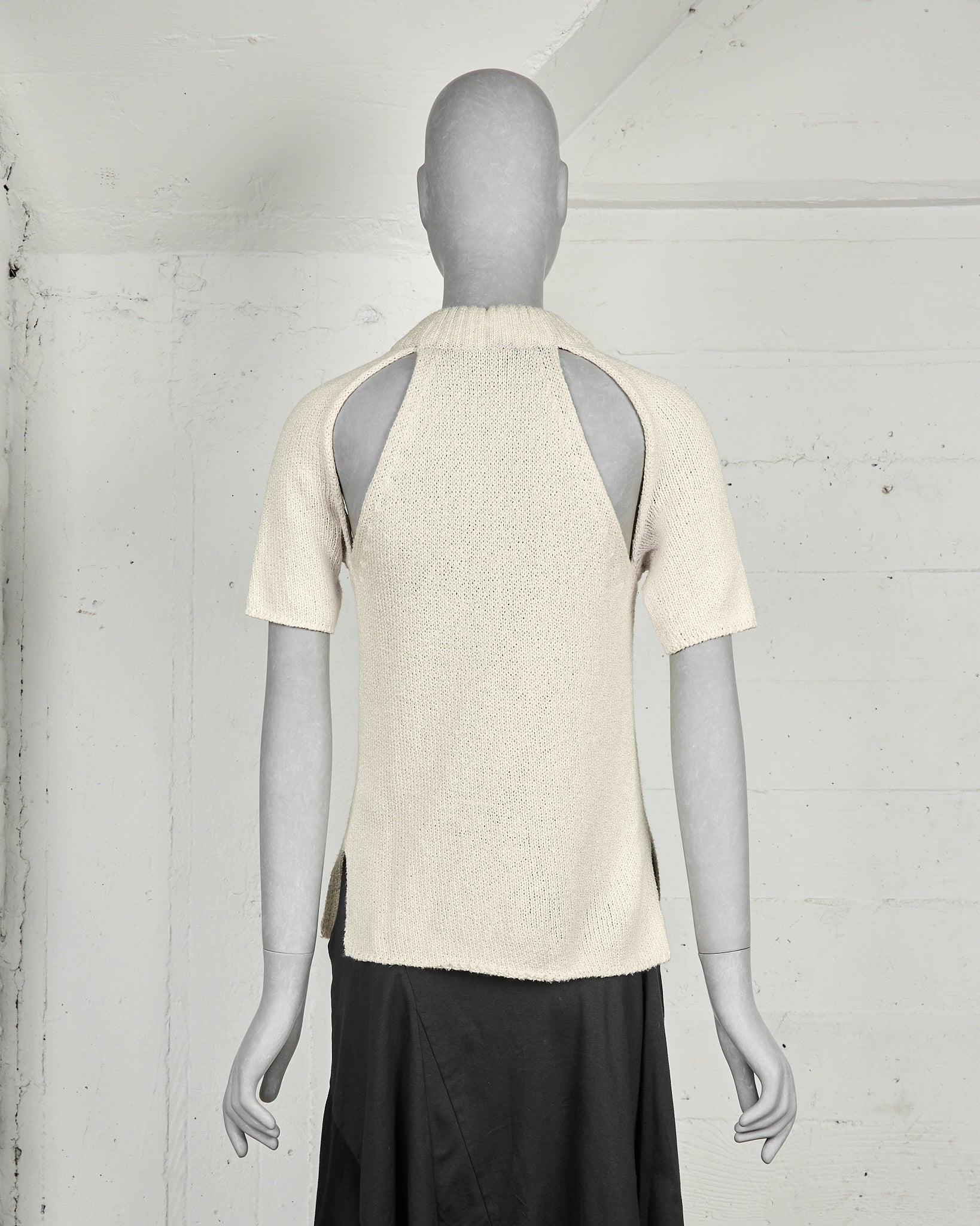 Celine by Phoebe Philo Cut-Out Short Sleeve Knitted Top - SILVER LEAGUE