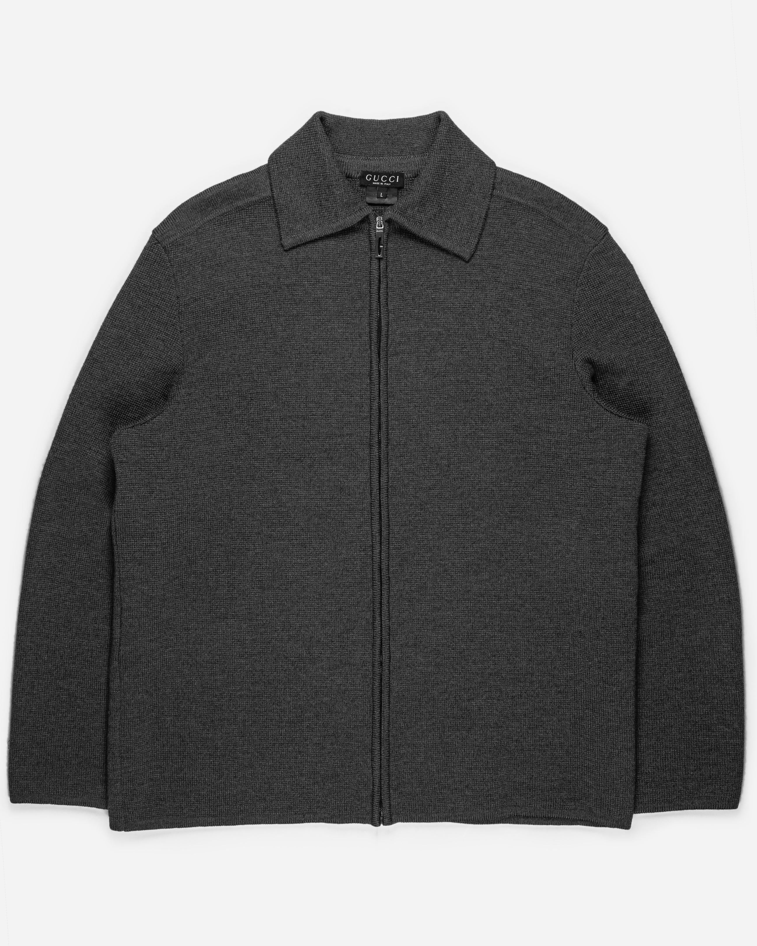 Gucci by Tom Ford Charcoal Grey Driver's Knit Zip-Up Sweater