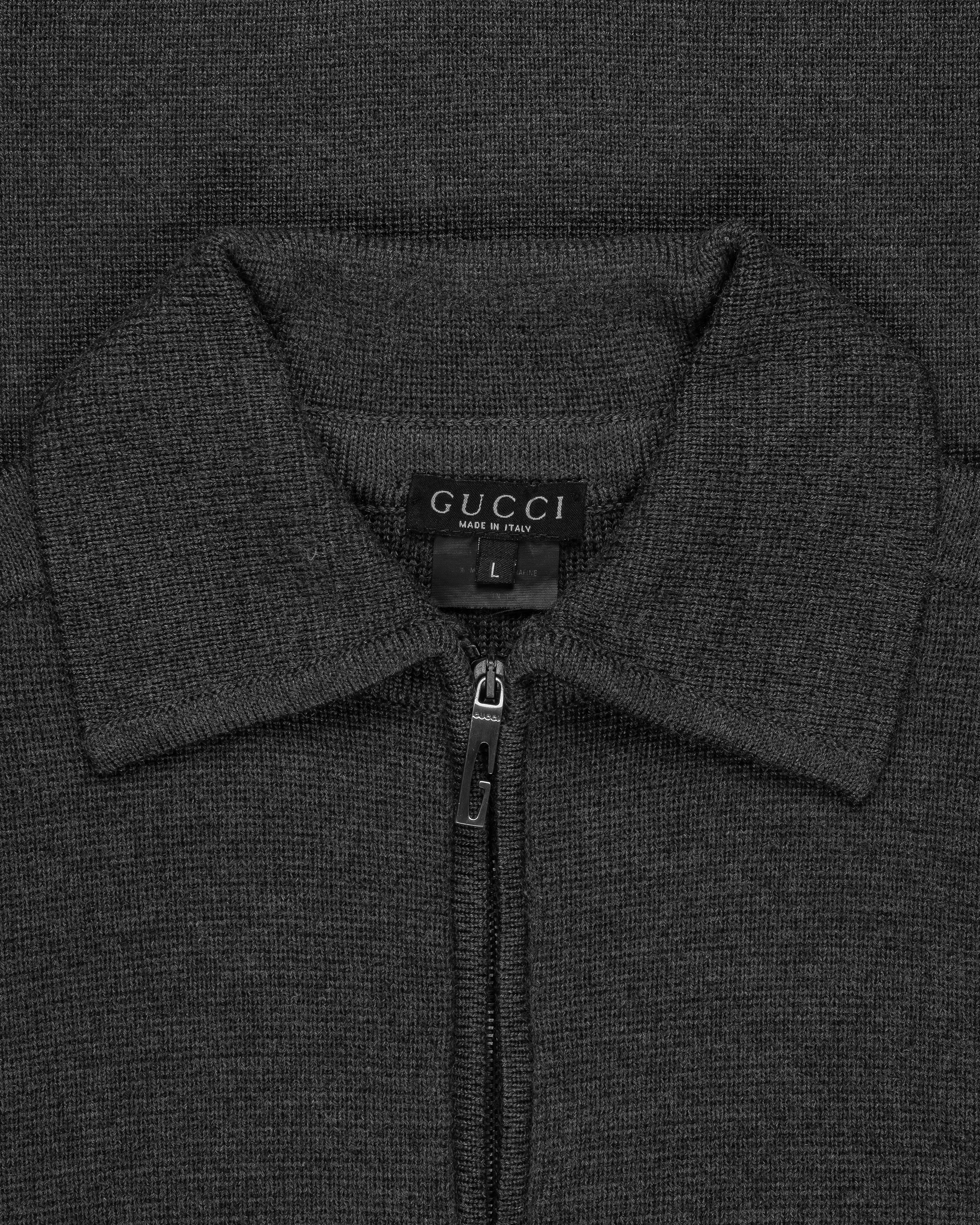 Gucci by Tom Ford Charcoal Grey Driver's Knit Zip-Up Sweater