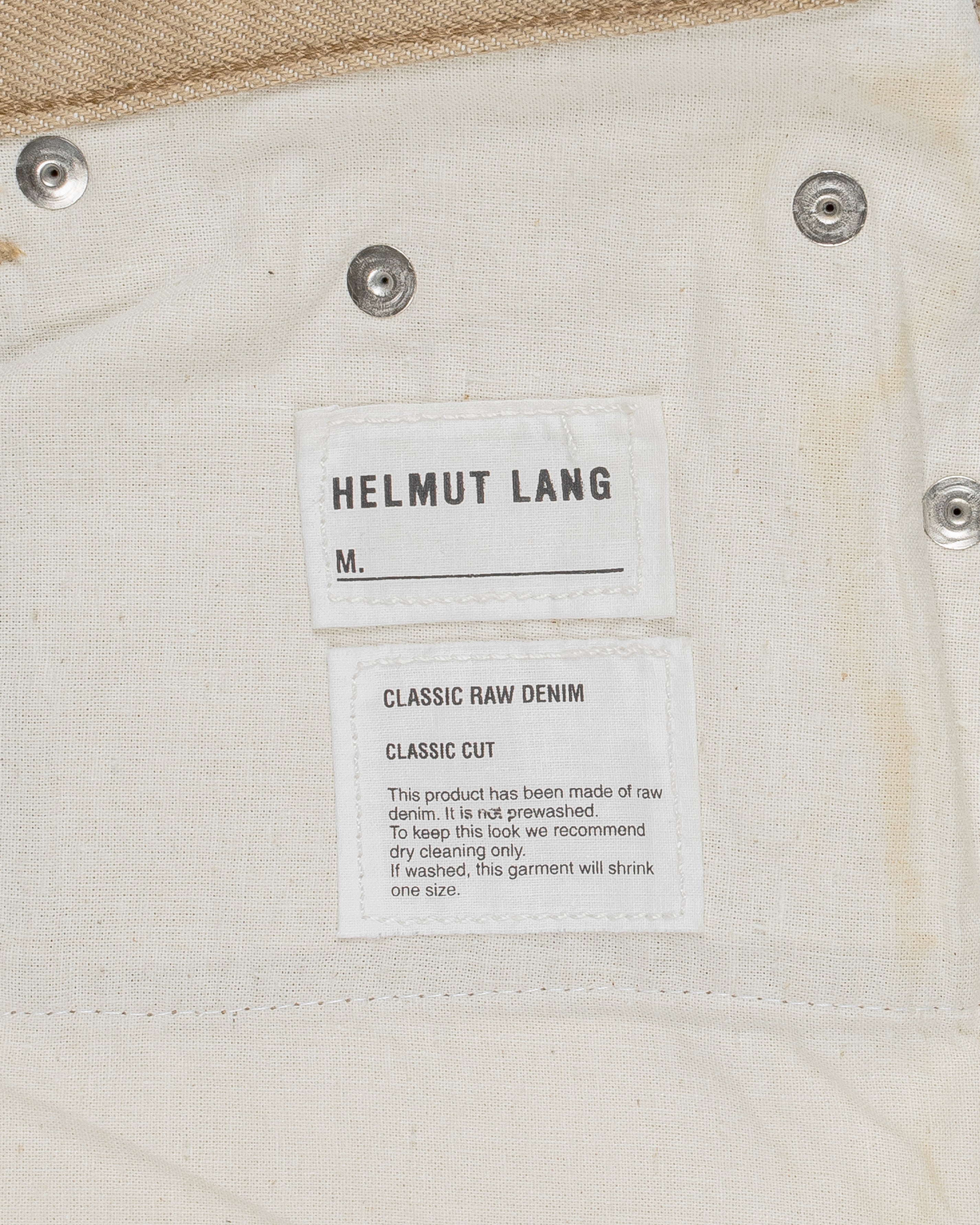 Helmut Lang Tan Raw Denim Jeans - 1990s - SILVER LEAGUE