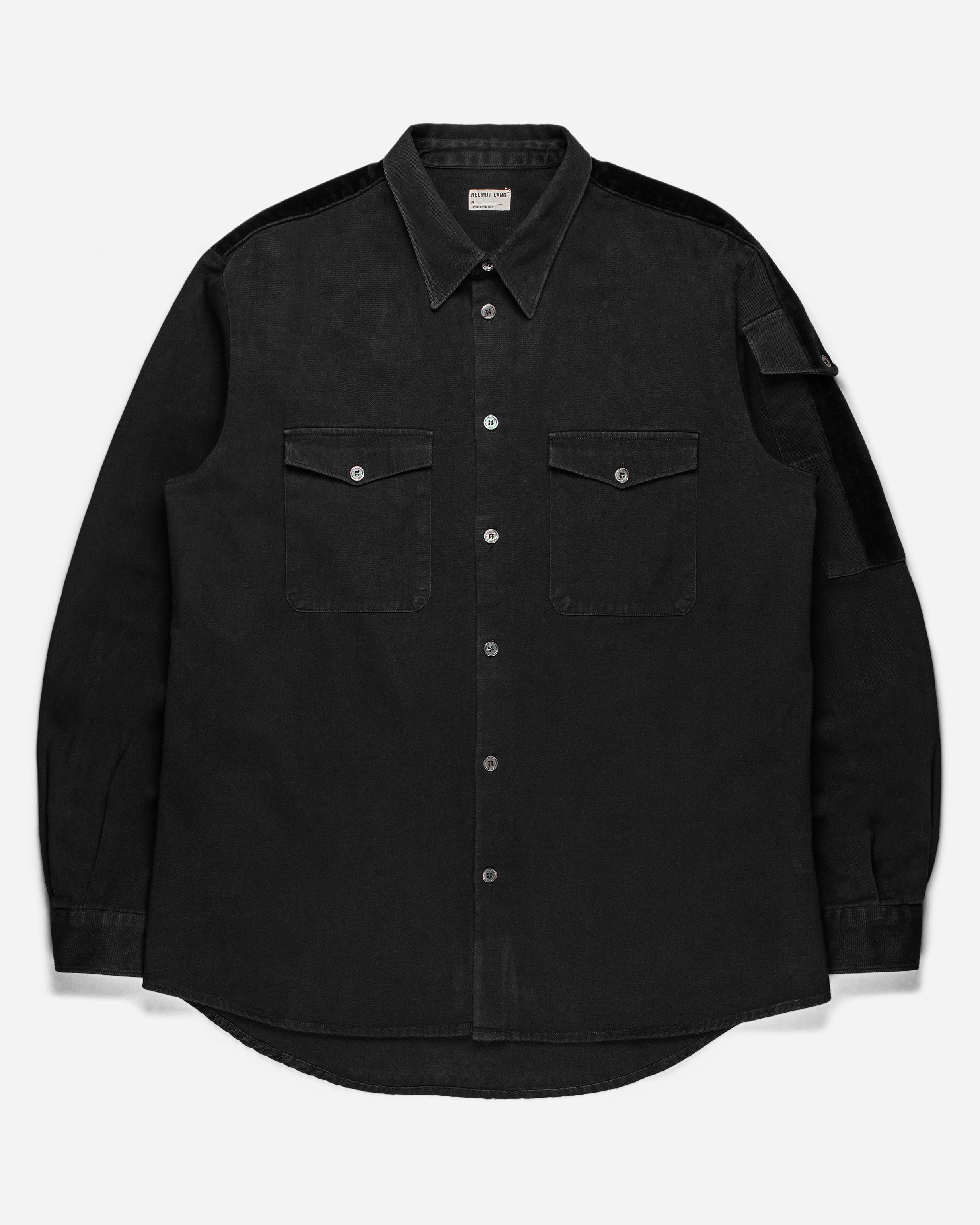 Helmut Lang Black Velvet Striped Military Shirt - AW97 - SILVER LEAGUE