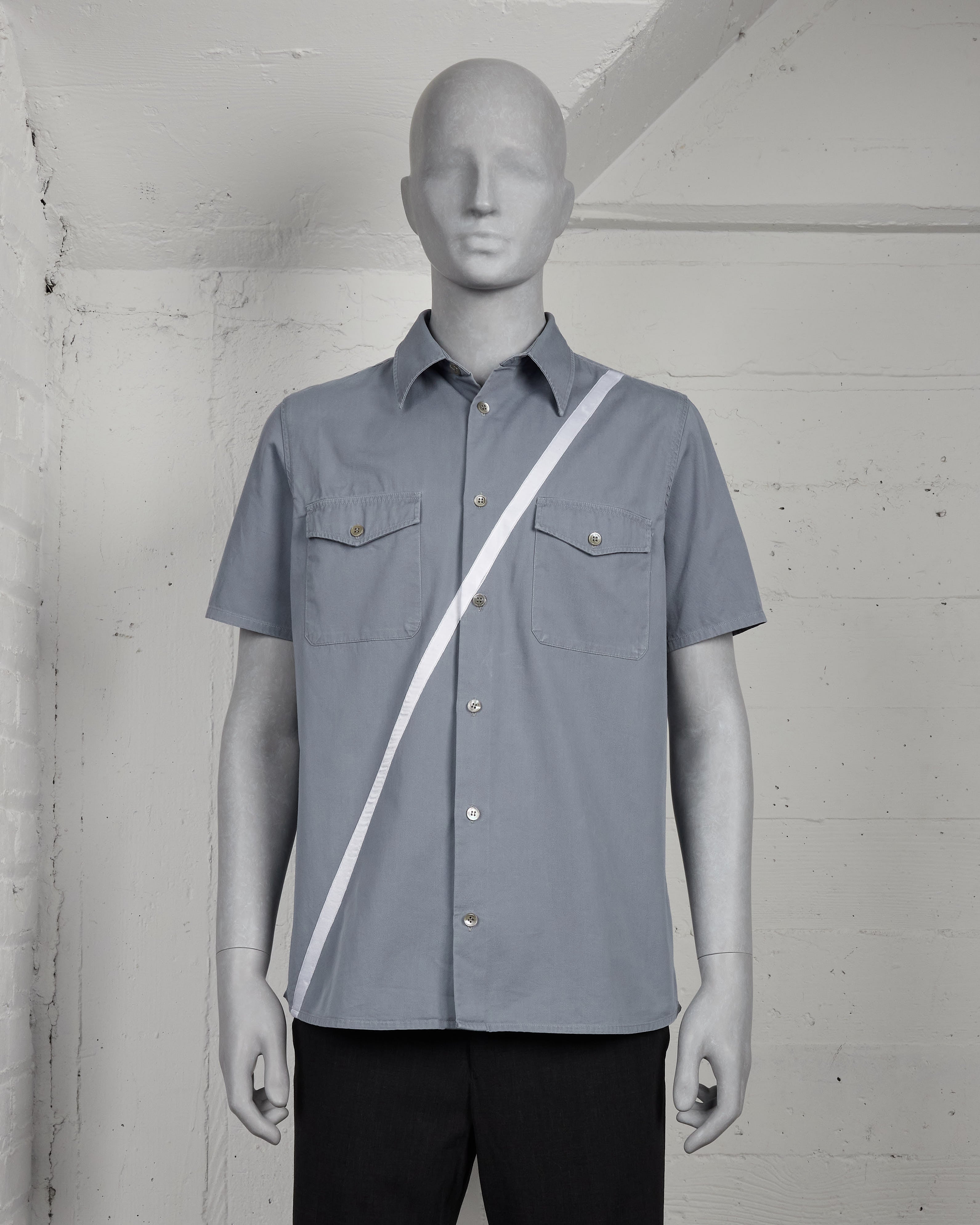 Helmut Lang Satin Striped Short Sleeved Shirt - SS98 - SILVER LEAGUE