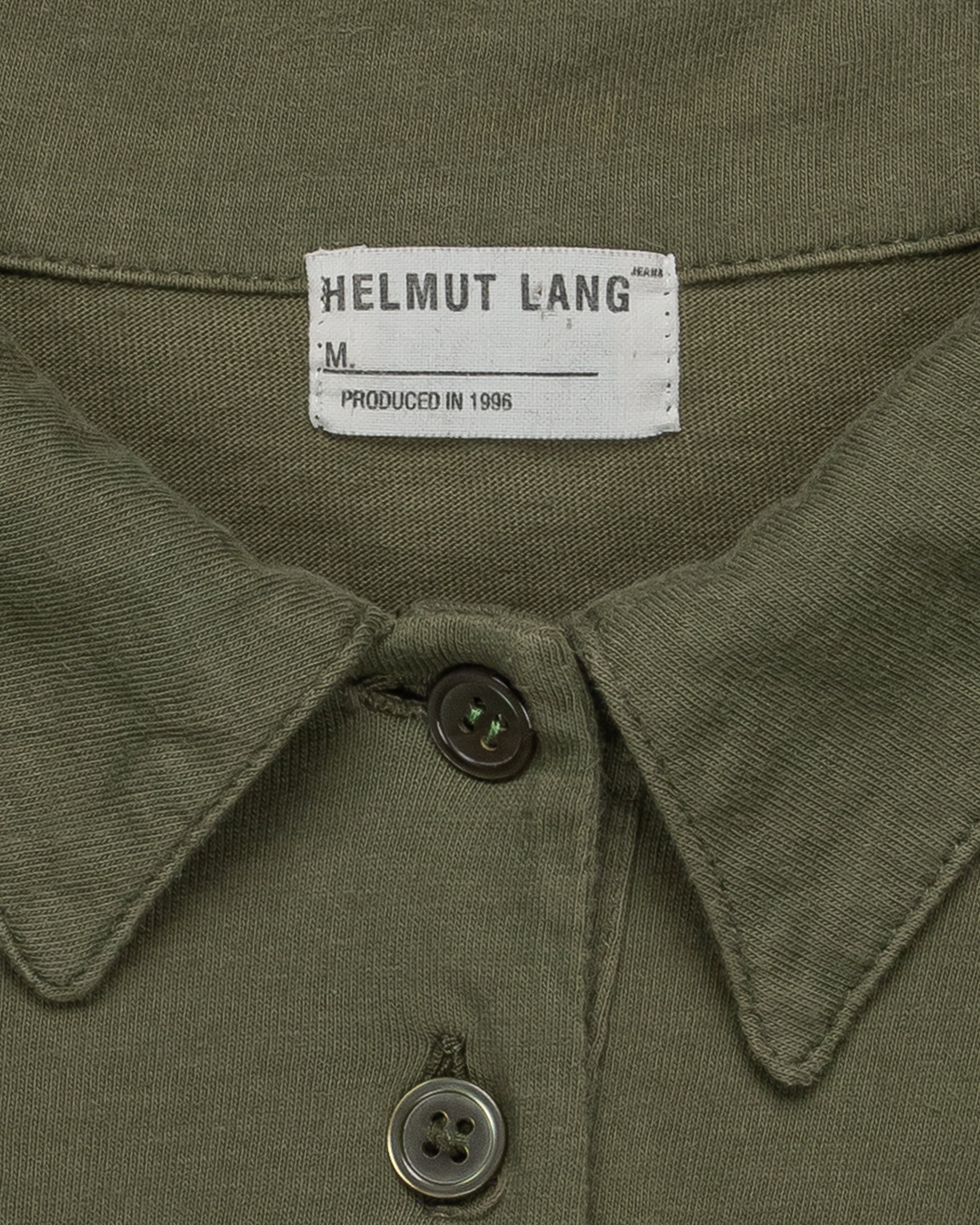 Helmut Lang Olive Slashed-Polo Sleeve Shirt - SS97 - SILVER LEAGUE