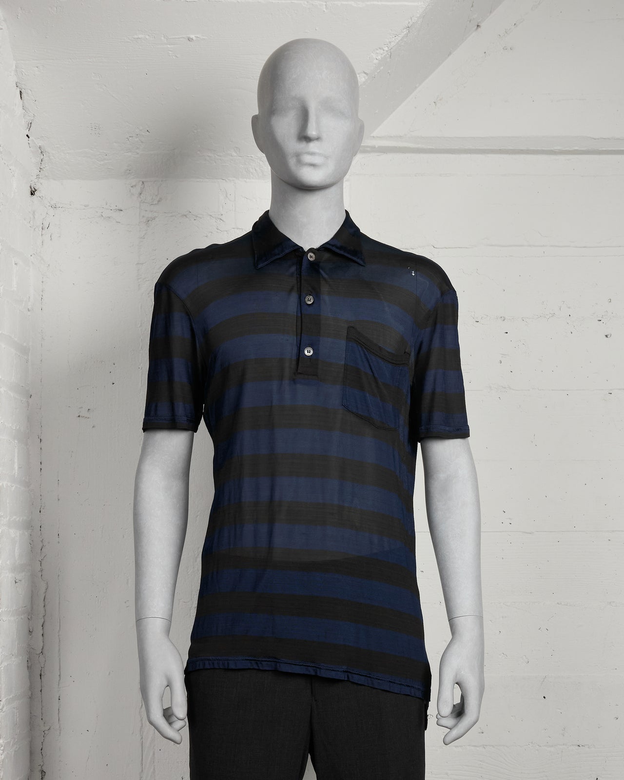 Helmut Lang Striped Rayon Polo Shirt - SS99
