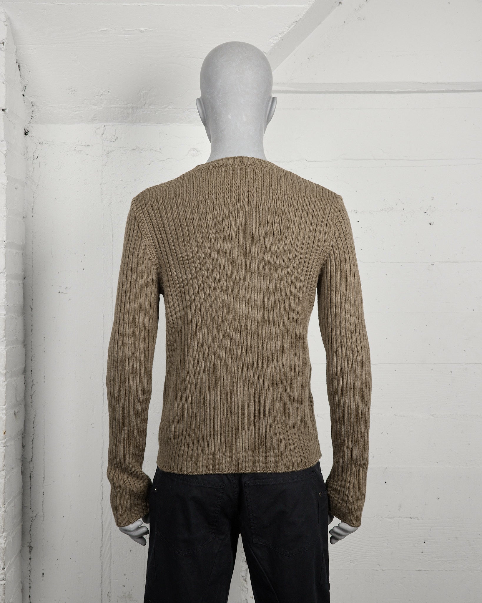 Helmut Lang Light Brown Ribbed Wool Knit Sweater - AW98 - SILVER 