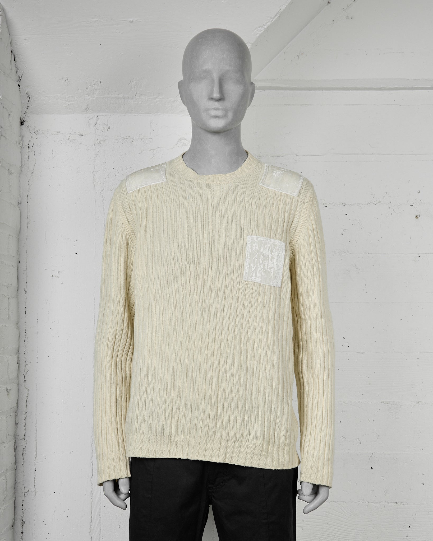 Helmut Lang Cream Ribbed Wool Knit Sweater - AW98