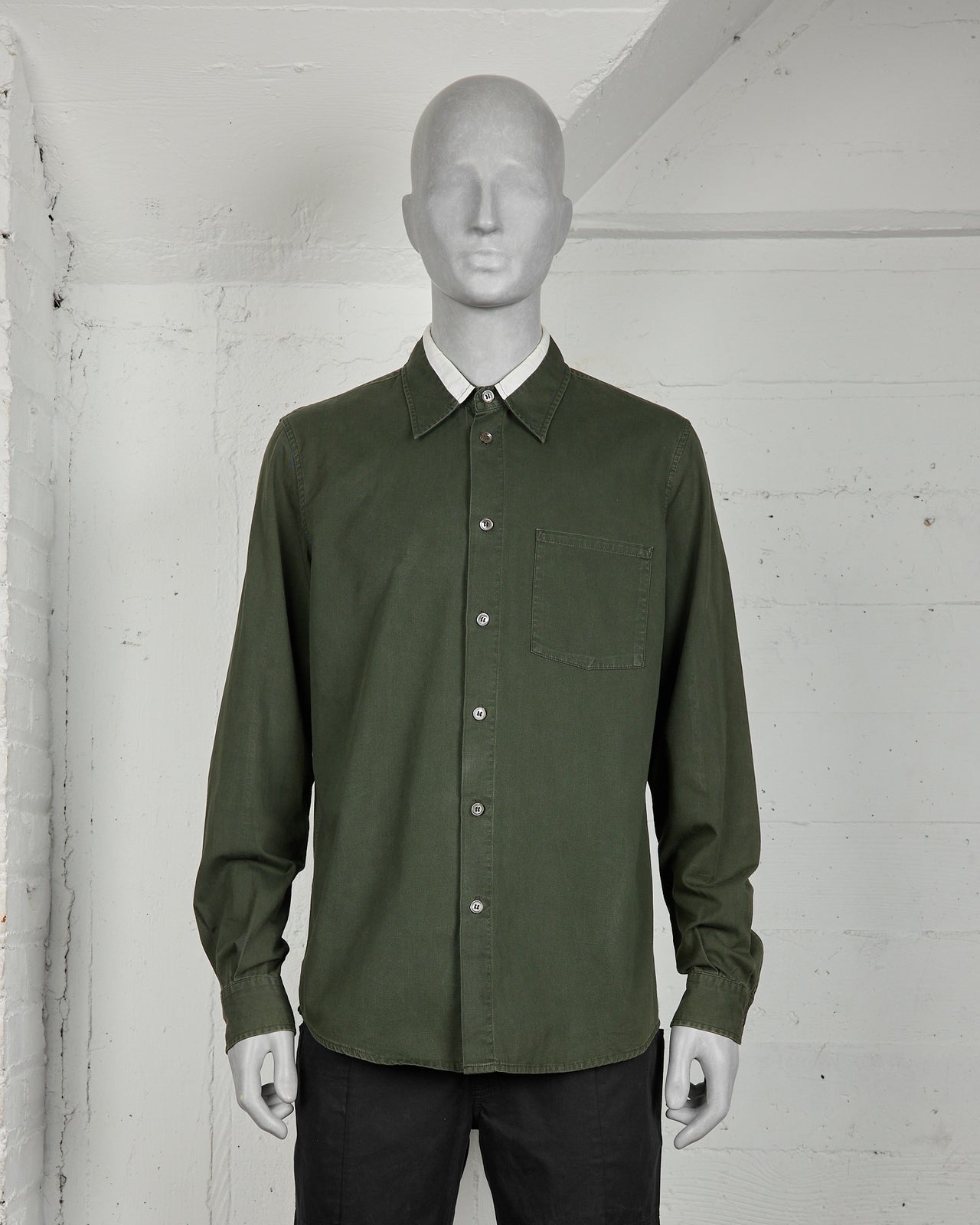 Helmut Lang Green Shirt W/ Striped Collar - SS96