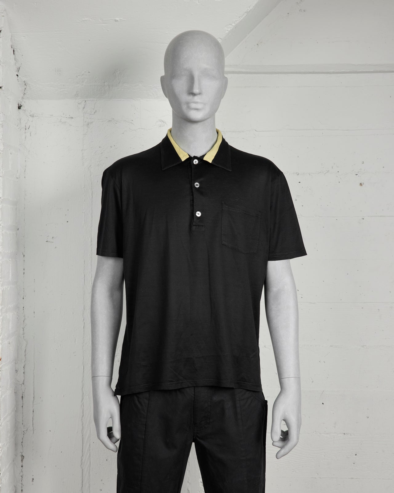 Helmut Lang Black Polo Shirt W/ Striped Collar - SS96