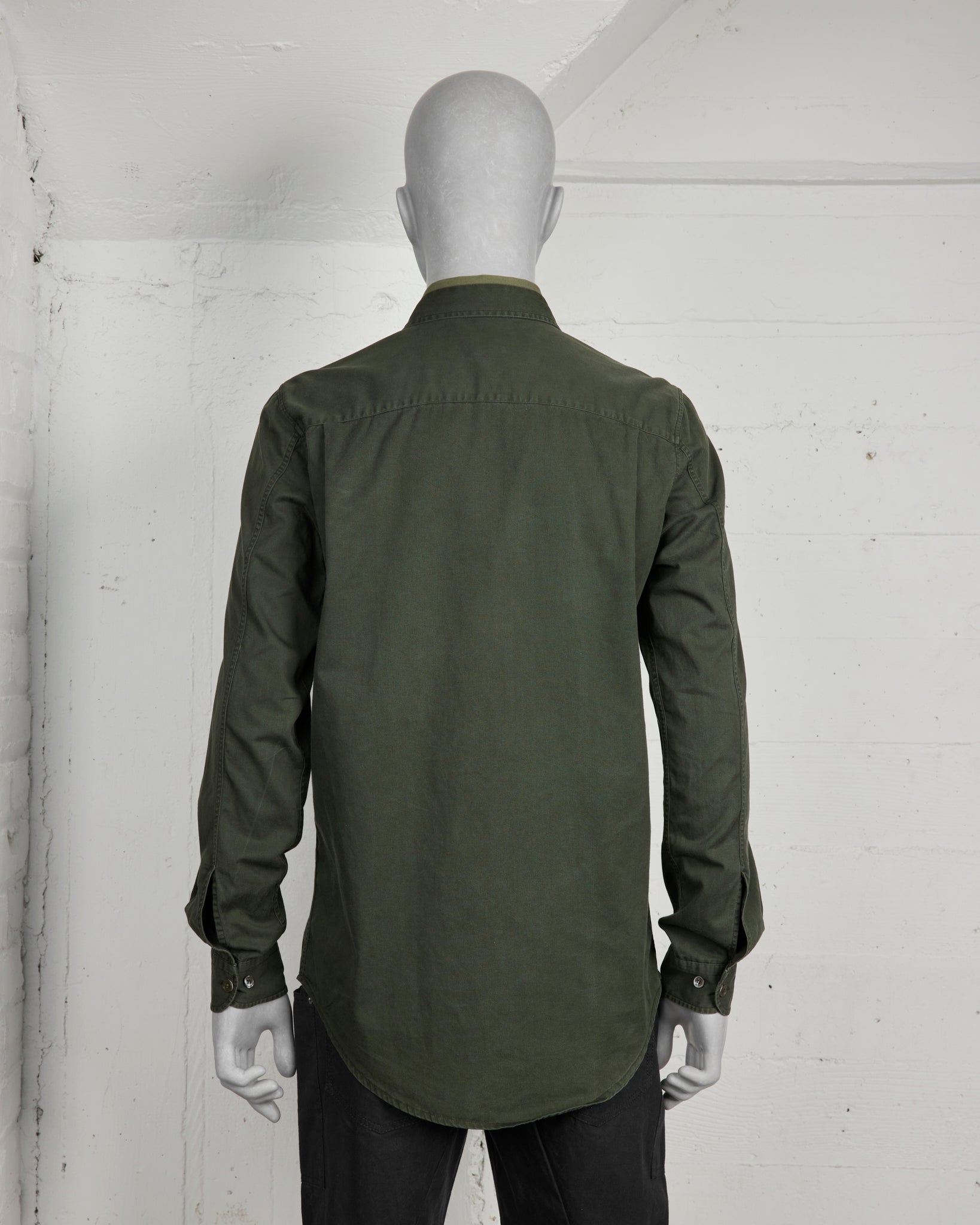 Helmut Lang Green Shirt W/ Striped Collar - SS96 - SILVER LEAGUE