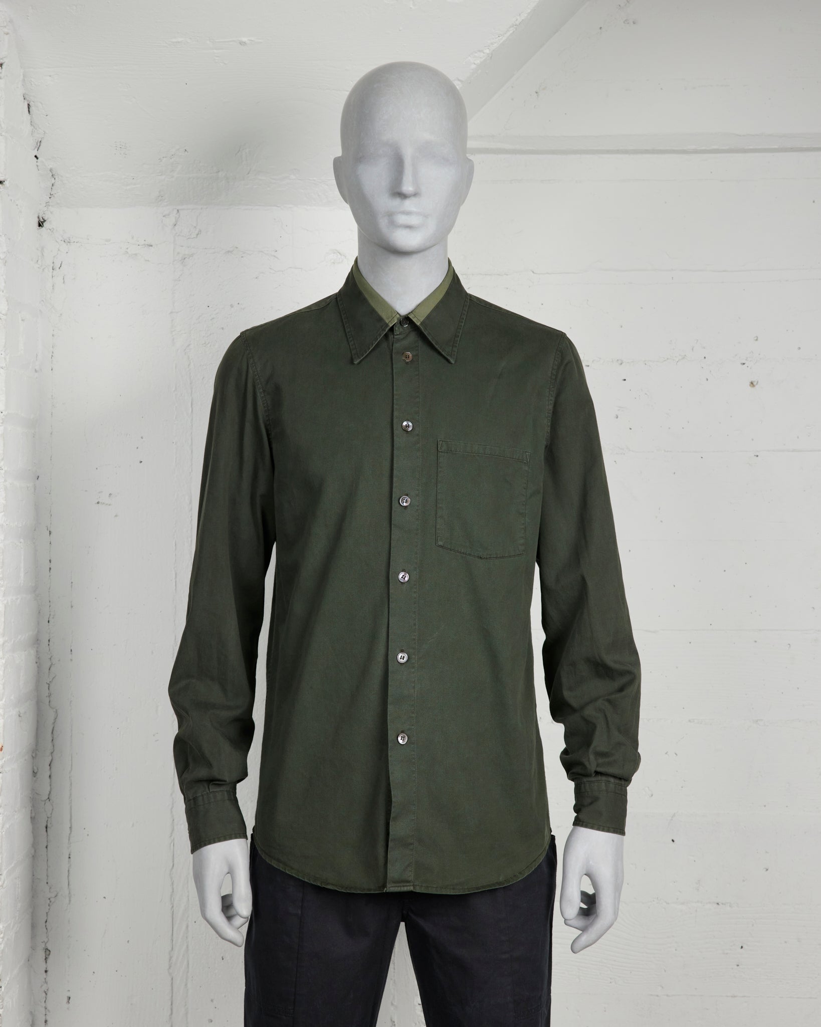Helmut Lang Green Shirt W/ Striped Collar - SS96 - SILVER LEAGUE