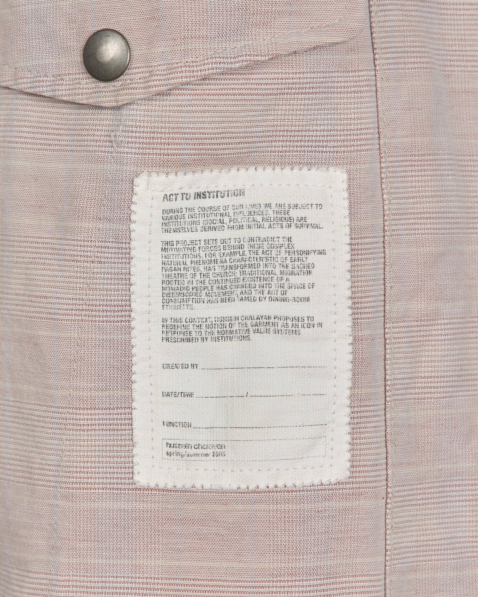 Hussein Chalayan Micro Striped Plaid Work Jacket - SS05 "Act to Institution" detail photo 2
