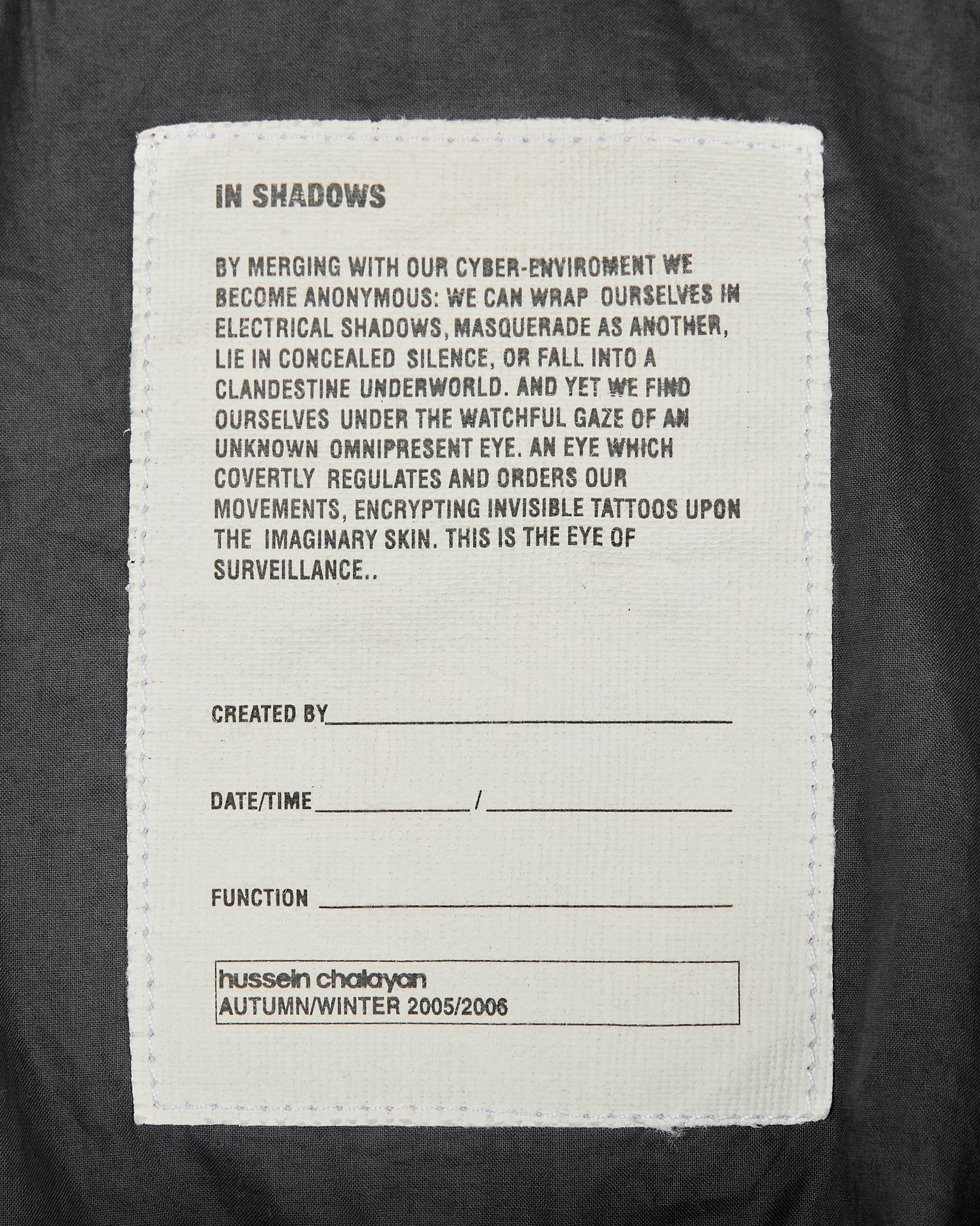 Hussein Chalayan Reversible Jacket - AW05 "In Shadows" detail photo