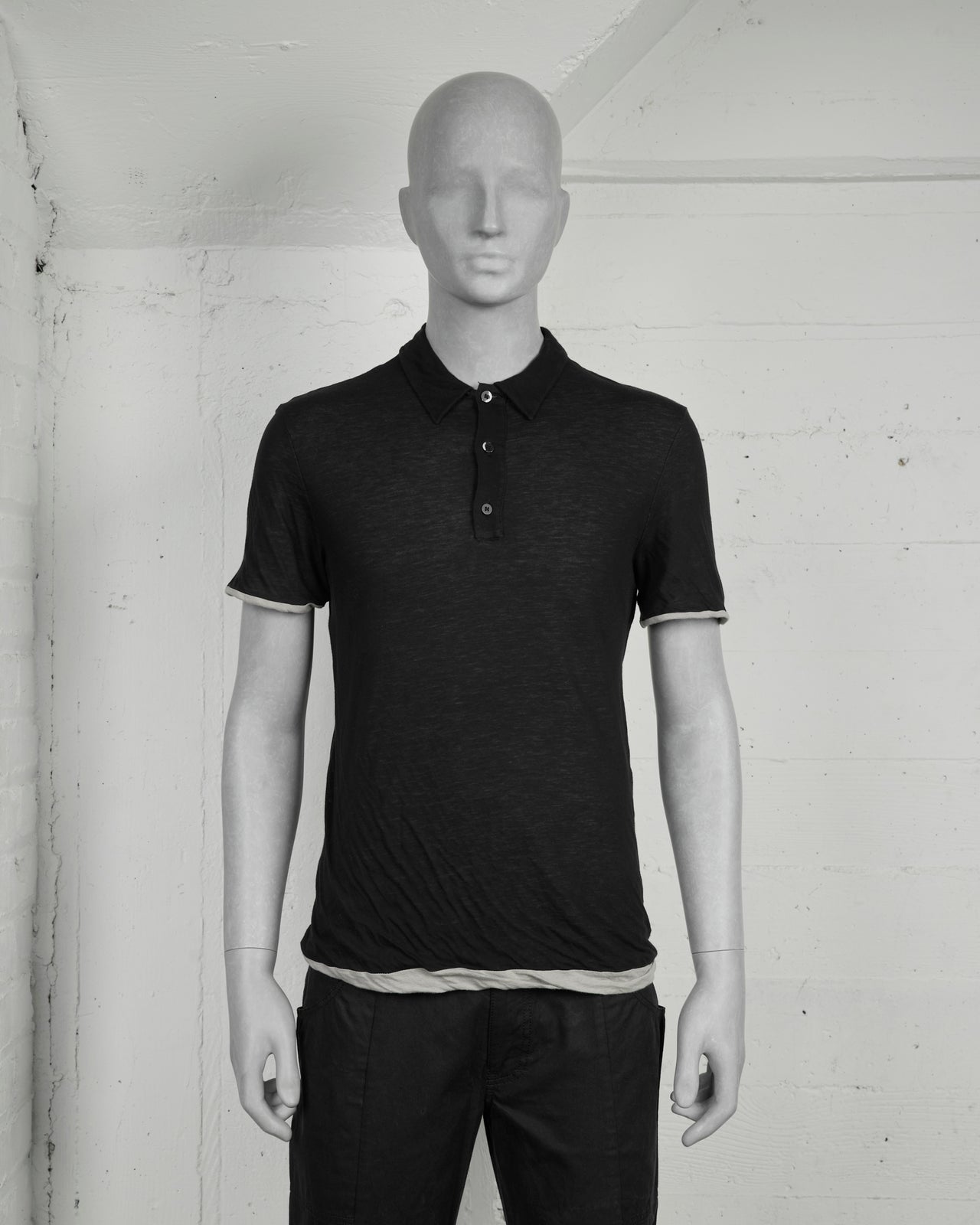 Hussein Chalayan Double-Layered Black Polo Shirt - SS06 "Touch Wood"
