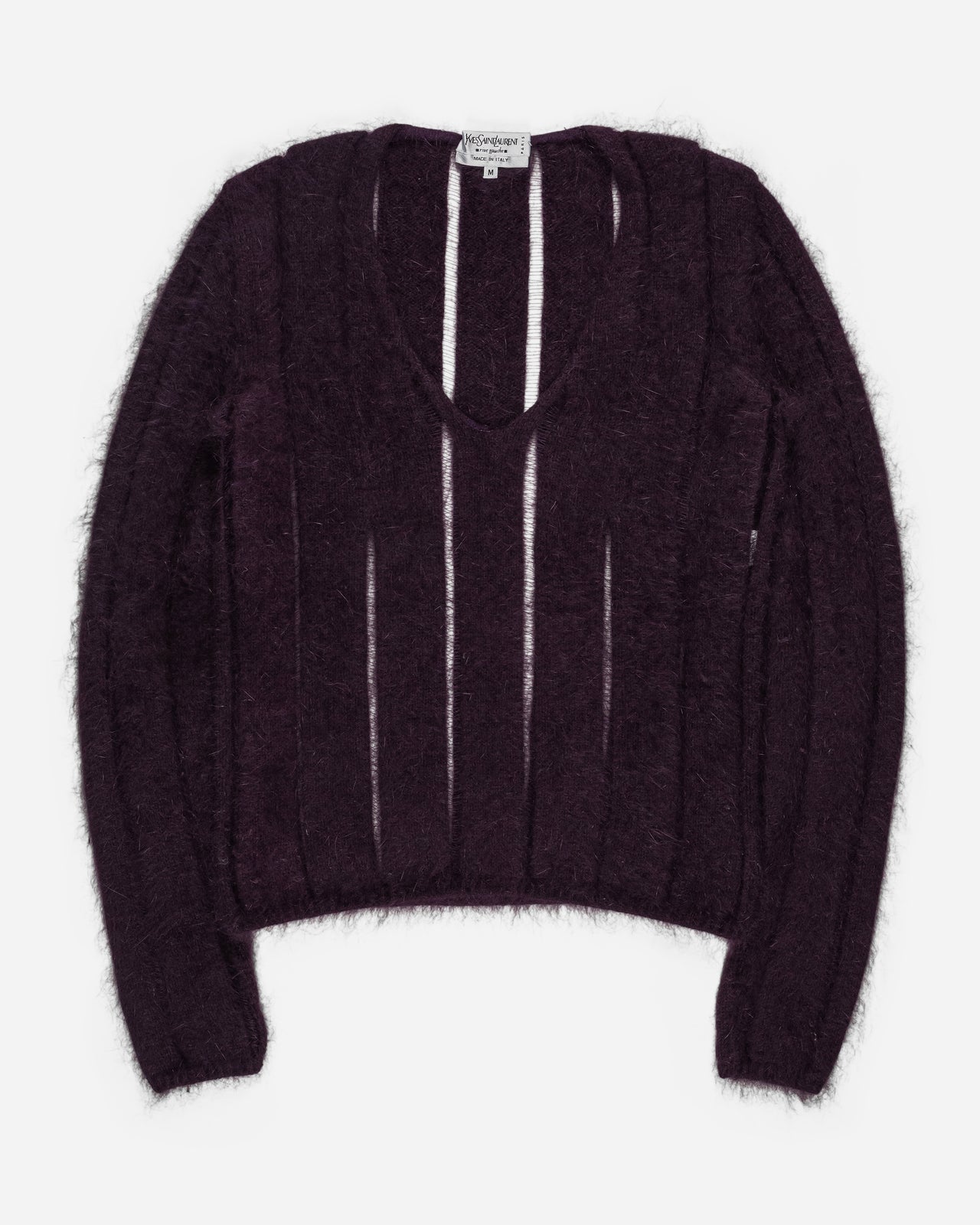 Yves Saint Laurent Rive Gauche by Tom Ford Plum Angora Drop-Stitch Knit Sweater - AW01