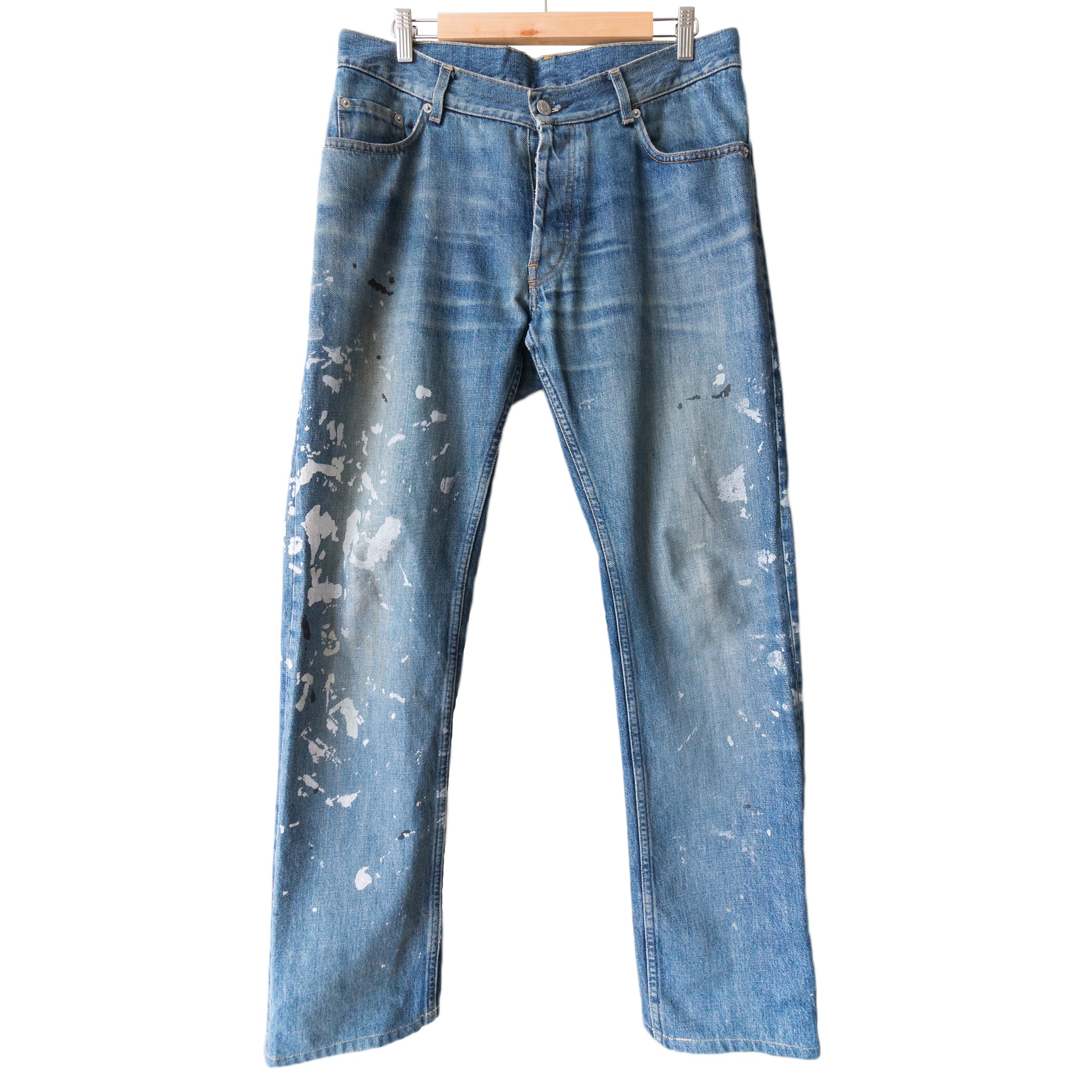 Helmut Lang 1998 Vintage Sanded Denim Painter Jeans (Stained Wash