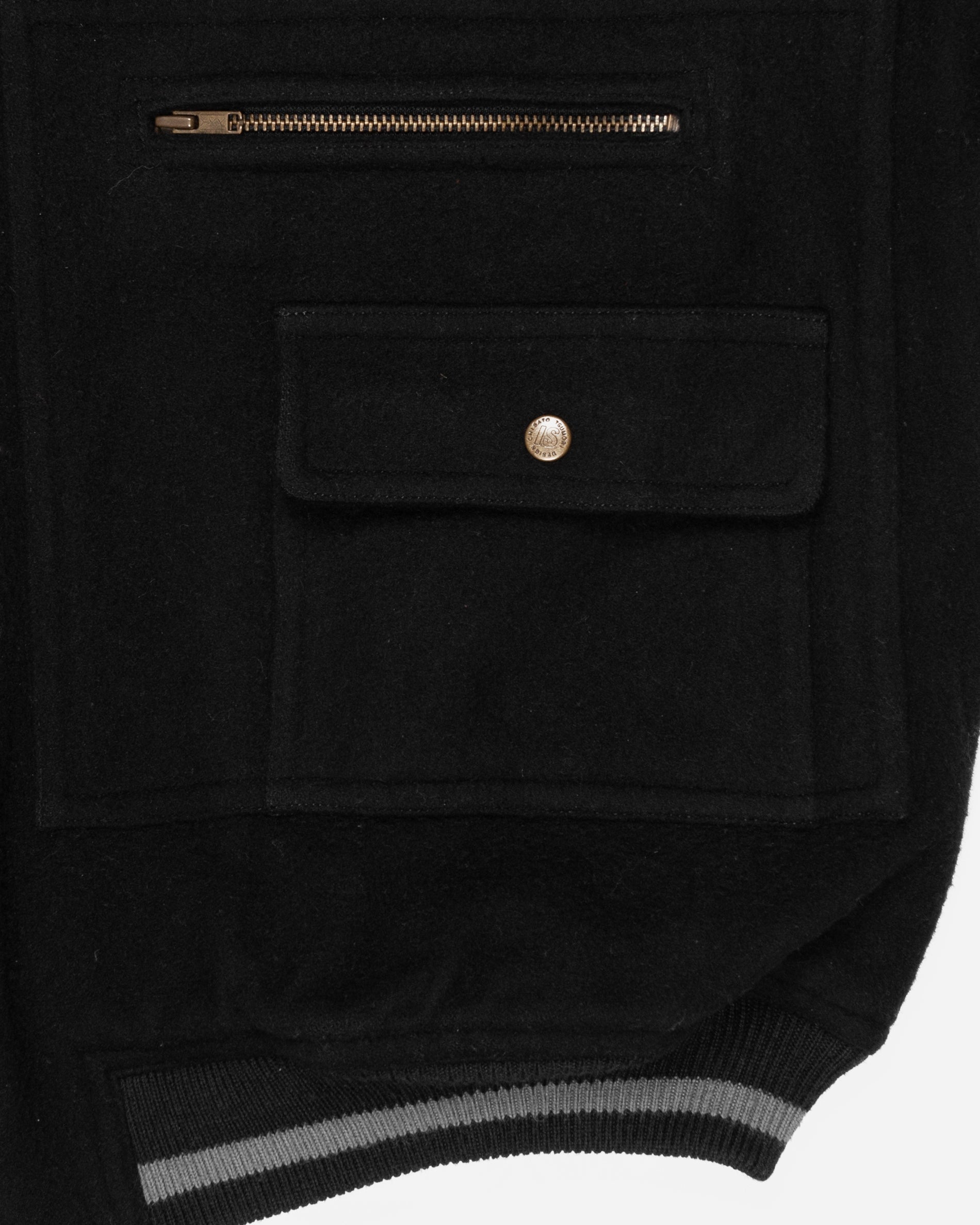 Issey Miyake Sport Black Leather Sleeve Varsity Jacket - 1980s