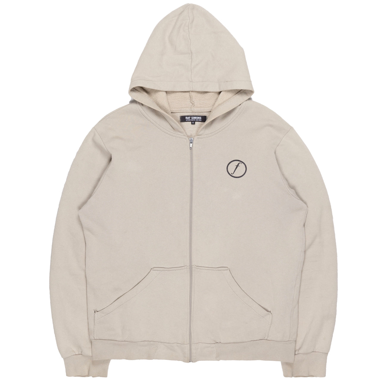Raf Simons Beige Factory Records Zip-Up Hoodie - AW03 “Closer”