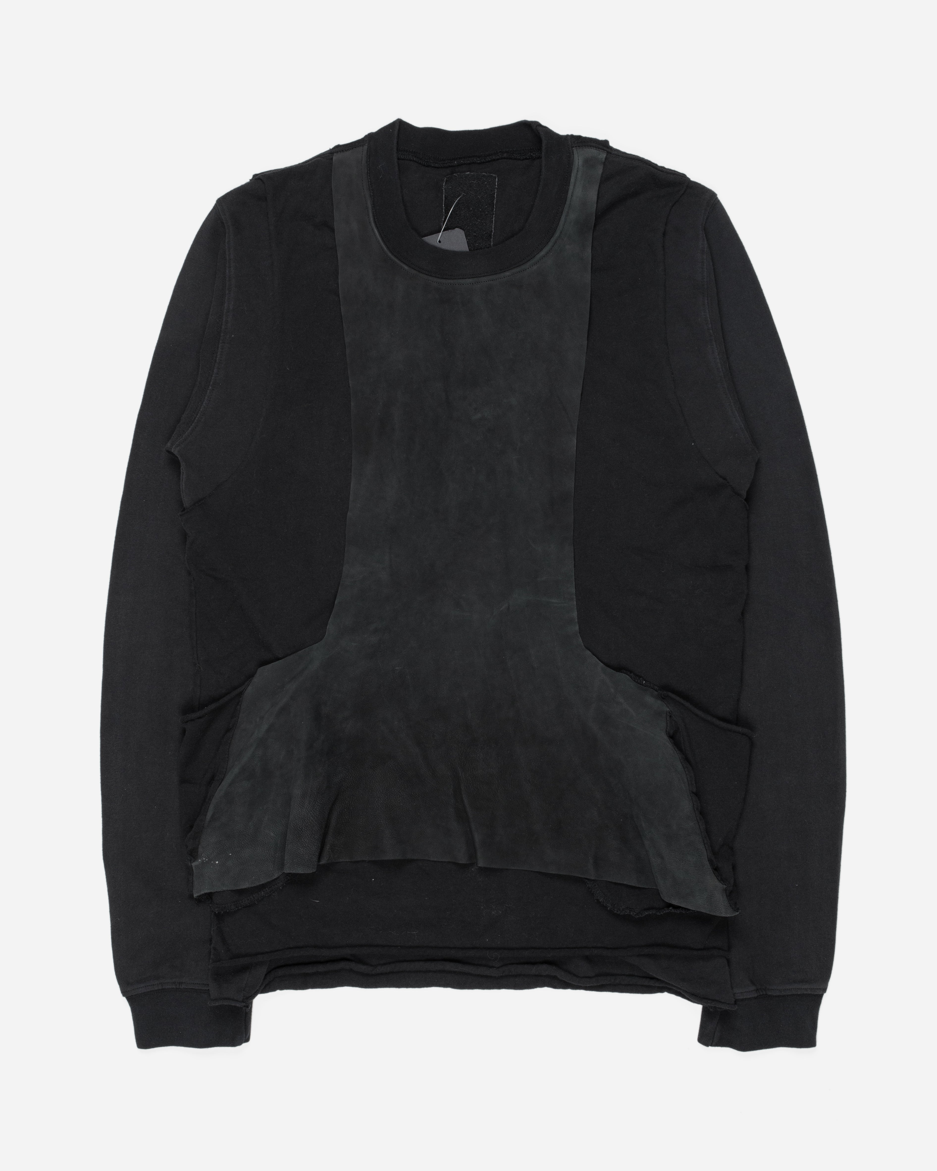 Rick Owens “Slab” Leather Paneled Crewneck Sweatshirt - 2000s