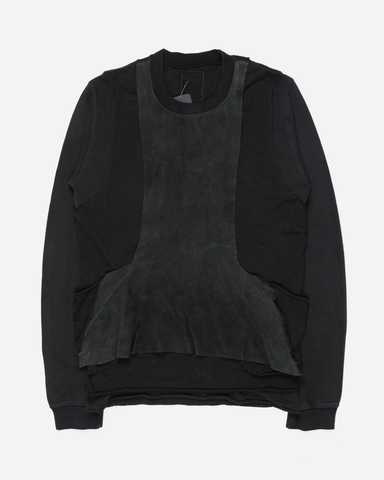 Rick Owens “Slab” Leather Paneled Crewneck Sweatshirt - 2000s