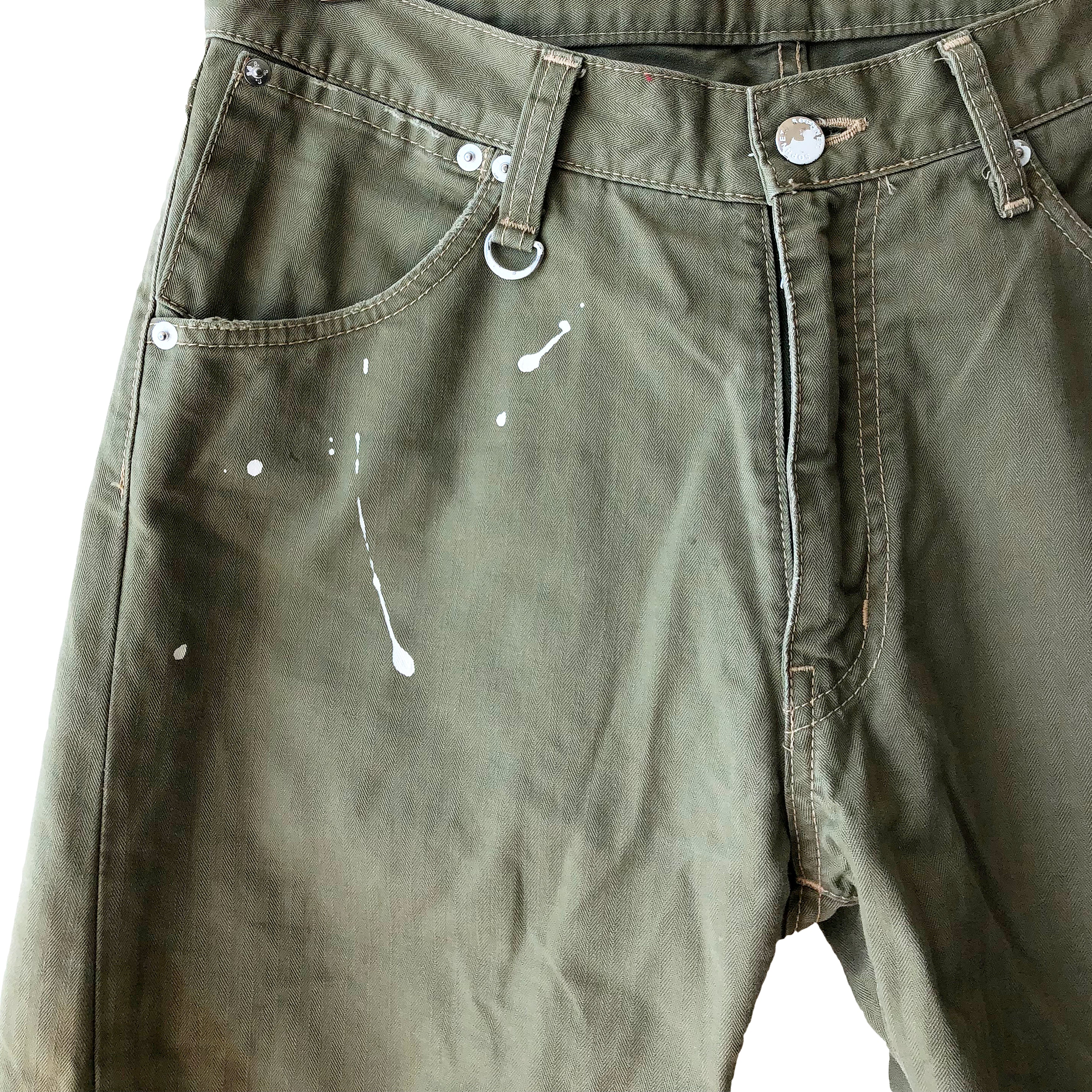 Sophnet. Khaki Green Twisted Seam Painter Jeans - SILVER LEAGUE